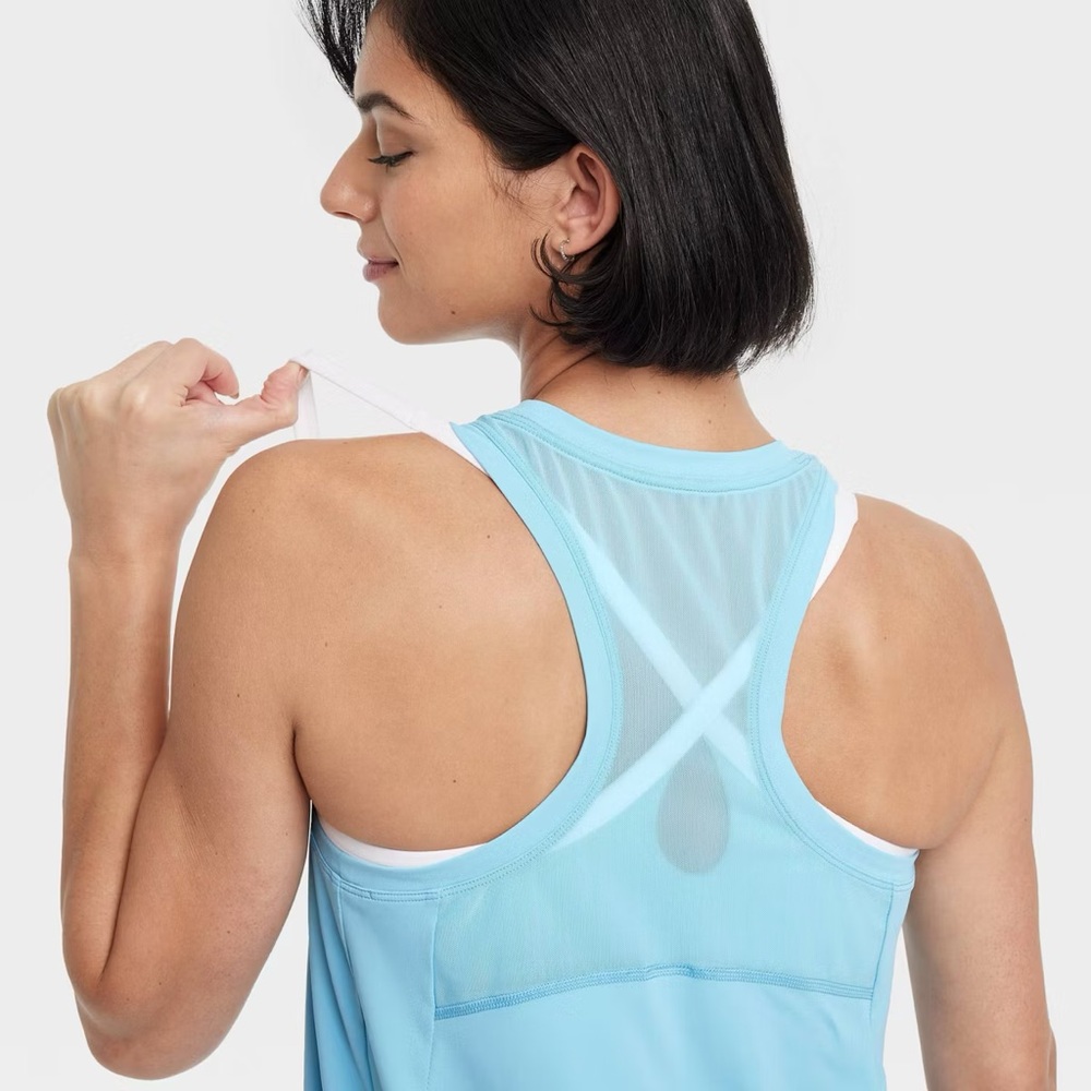 Women's Mesh Back Racerback Tank Top - Blue - Picture 4 of 4